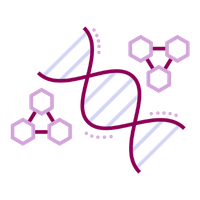 Line illustration of DNA strand and molecules