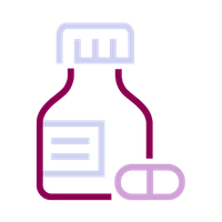 Line illustration of pill bottle and single pill
